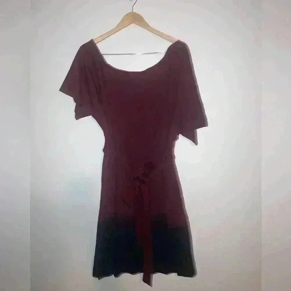 TORRID OFF SHOULDER T-SHIRT DRESS FRENCH TERRY BURGUNDY DIP DYE - Picture 6 of 11